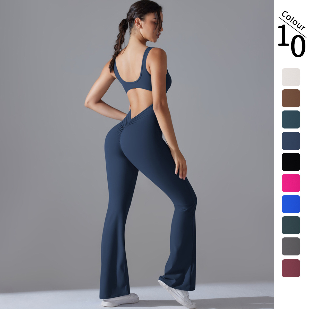Pilates Yoga Outfit - Sexy Back V Jumpsuit Gym Set