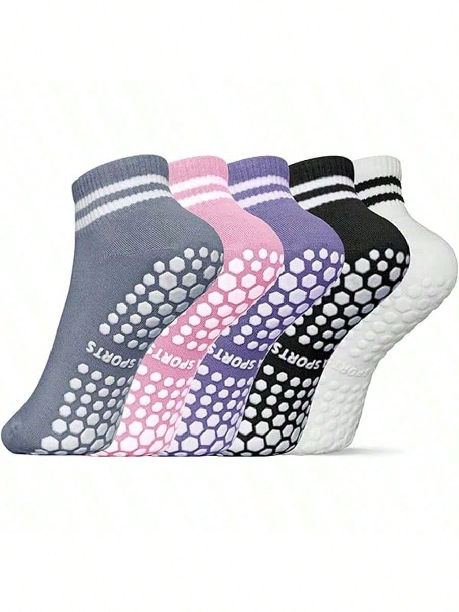 Pilates Yoga Wear - 5 Pairs Women Double Stripe Non