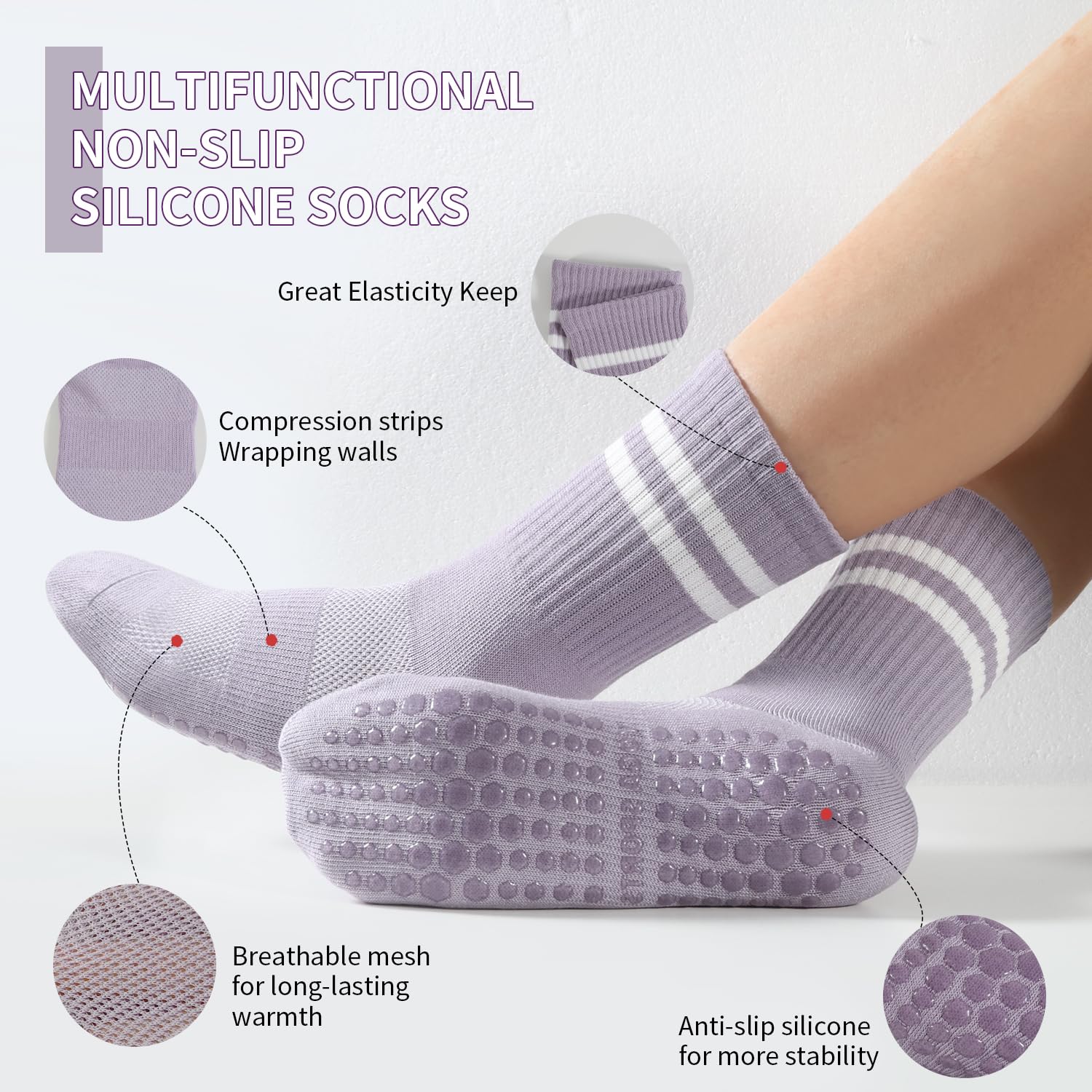 4 pairs BUDERMMY Pilates Socks - مراجعة Medias Para Pilates Y Yoga وسعره