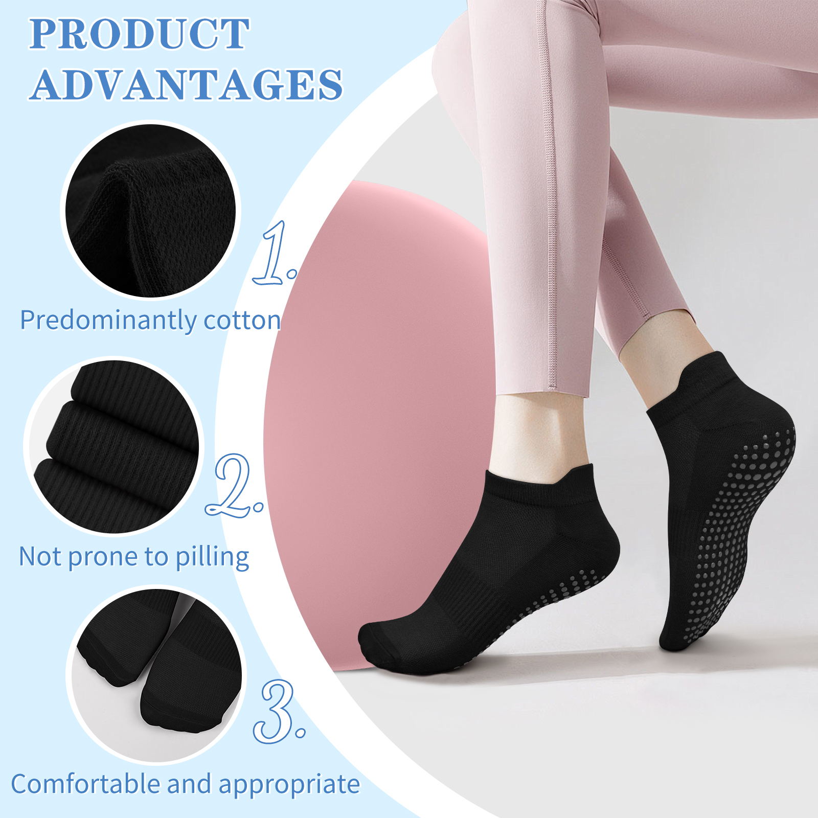 3 Pairs Yoga Socks Women Cotto - مراجعة Medias Para Pilates Y Yoga وسعره
